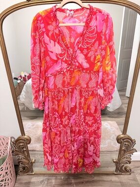 Vibrant Pink & Red Floral Tiered Maxi Dress